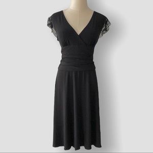 MODA INTERNATIONAL Ruched Waist Lace Sleeve Black Dress Size M, C…
